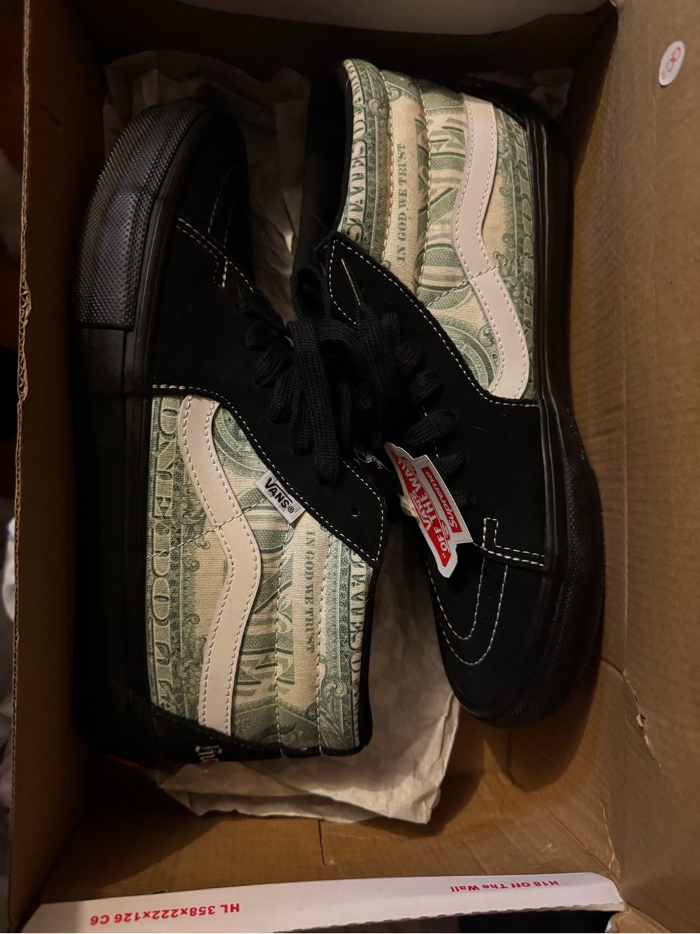 Vans PopCush Men's Skate Shoe - Black with Red Insole w/ Money print Brand New